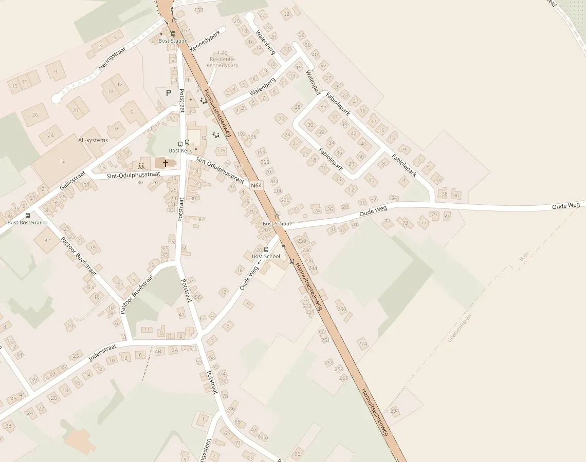 Kaart met de ligging van de praktijk aan Hannuitsesteenweg 224 in Bost (Tienen)